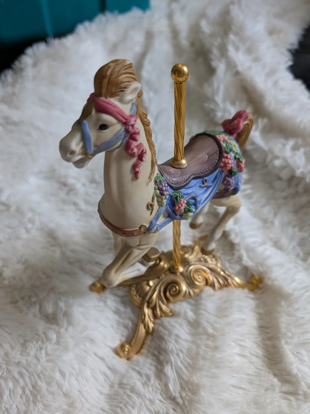 Giftec 1991 Vintage Carousel Horse Figurine Porcelain With Brass Base